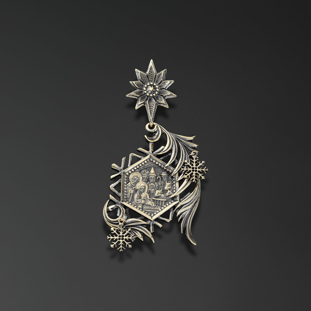 Christmas Snowflake Star with an Image of the Holy Family photo a