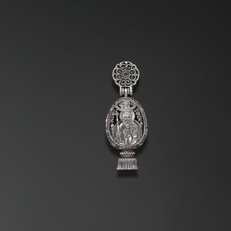 Christmas. Easter Egg with an Image of the  Reigning Icon of Our Lady photo a