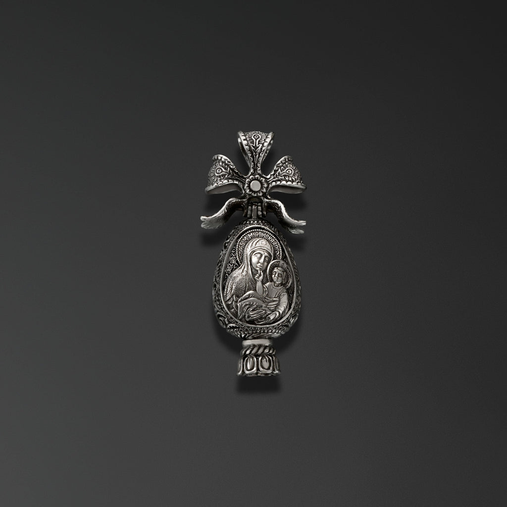 Resurrection. Easter Egg with an Image of Our Lady of Murom photo a