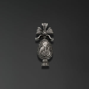 Resurrection. Easter Egg with an Image of Our Lady of Murom photo a
