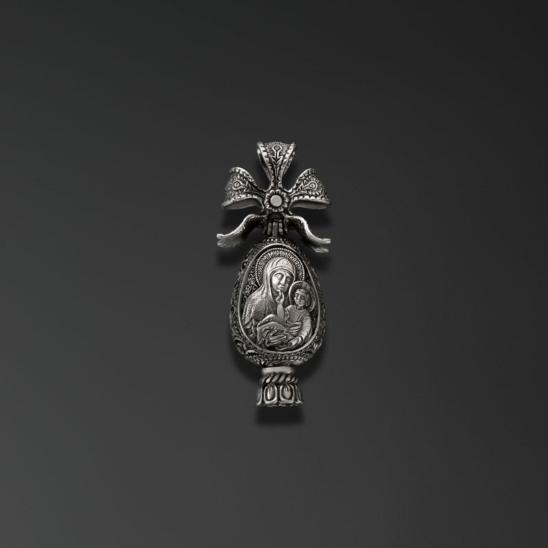 Resurrection. Easter Egg with an Image of Our Lady of Murom photo a