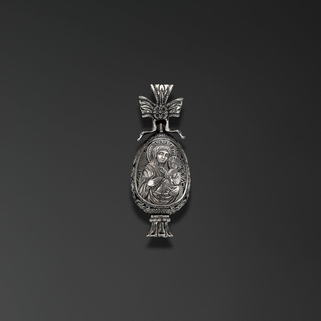 Trinity with an Image of the All-Holy Our Lady Quick to Hearken. Easter Egg photo a