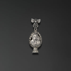 Resurrection. Easter Egg with an Image of Our Lady of Kazan photo a