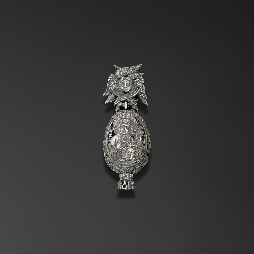 Transfiguration. Easter Egg with an Image of Our Lady of Tikhvin photo a