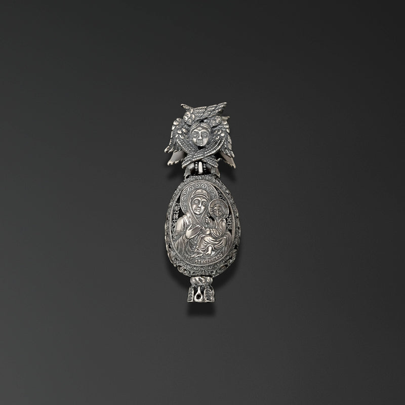 Transfiguration. Easter Egg with an Image of Our Lady of Tikhvin photo a