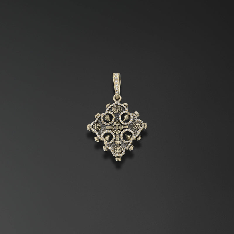 Greek cross with lily-petal silhouette