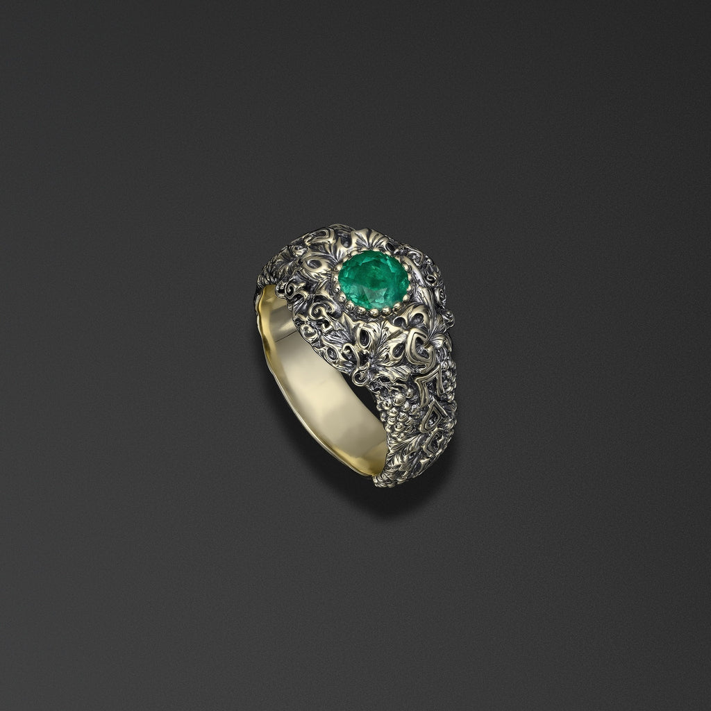 Protective signet ring bearing the words ‘Save and Protect’ with grape vines. photo a