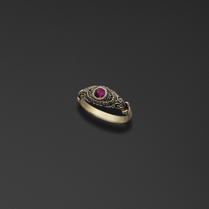 Protective signet ring bearing the words of the Hail Mary photo a