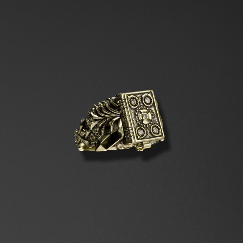 Folding signet ring in the shape of the Gospels/ image of Saint John the Warrior/ image of Saint Nicholas the Miracle Worker/ image of Archangel Michael/image Saint George the Victorious photo a