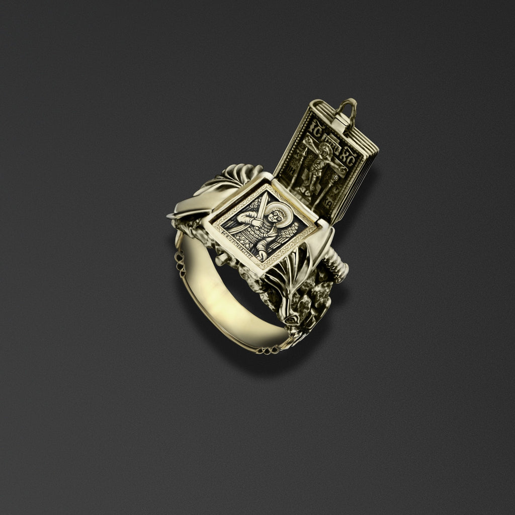 Folding signet ring in the shape of the Gospels/ image of Saint John the Warrior/ image of Saint Nicholas the Miracle Worker/ image of Archangel Michael/image Saint George the Victorious photo b
