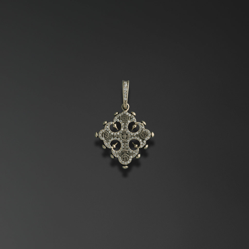 Greek cross with lily-petal silhouette