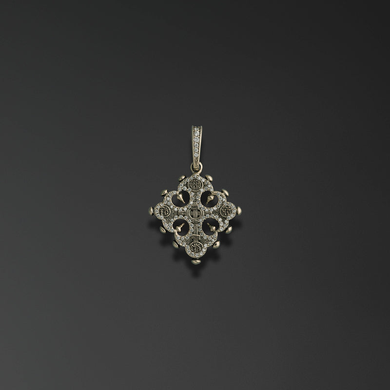 Greek cross with lily-petal silhouette